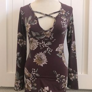 Wet Seal Brown Floral Midi Dress (Small)